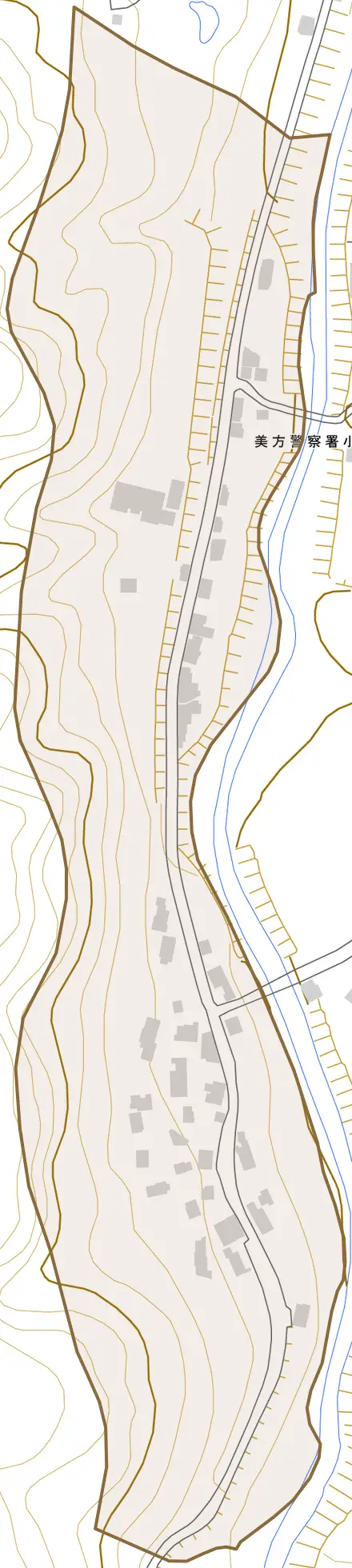 小代区忠宮とその周辺の地図。町の範囲を重ねている