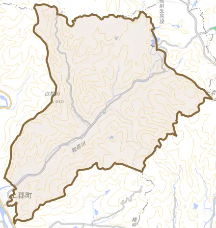 大冨とその周辺の地図。町の範囲を重ねている
