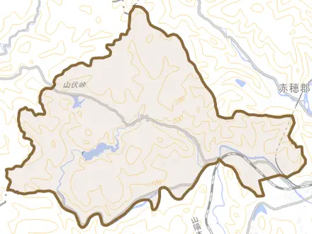 行頭とその周辺の地図。町の範囲を重ねている