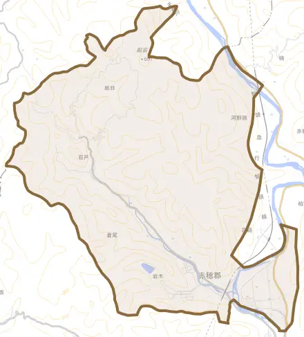 旭日乙とその周辺の地図。町の範囲を重ねている