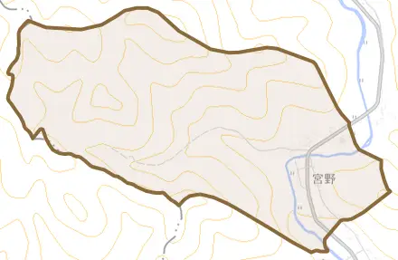 宮野とその周辺の地図。町の範囲を重ねている