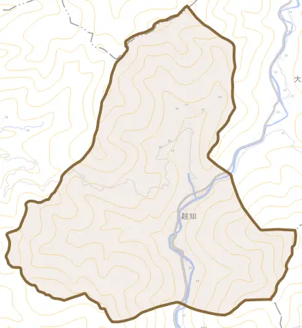 越知とその周辺の地図。町の範囲を重ねている