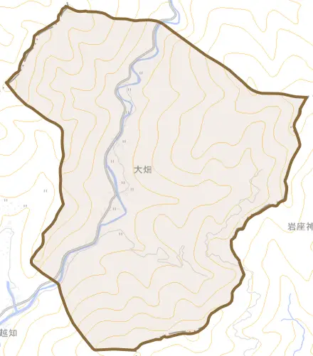 大畑とその周辺の地図。町の範囲を重ねている