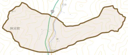 杉とその周辺の地図。町の範囲を重ねている