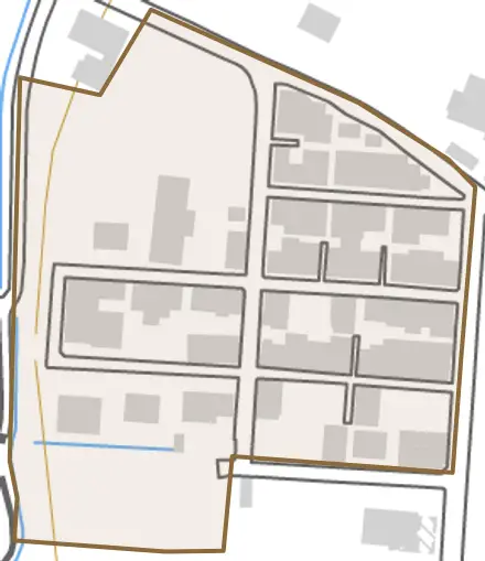 新生町とその周辺の地図。町の範囲を重ねている