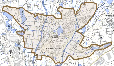 常吉町とその周辺の地図。町の範囲を重ねている