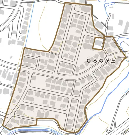 ひろのが丘とその周辺の地図。町の範囲を重ねている