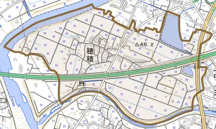 穂積とその周辺の地図。町の範囲を重ねている