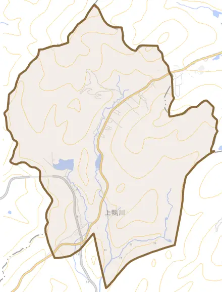 上鴨川とその周辺の地図。町の範囲を重ねている