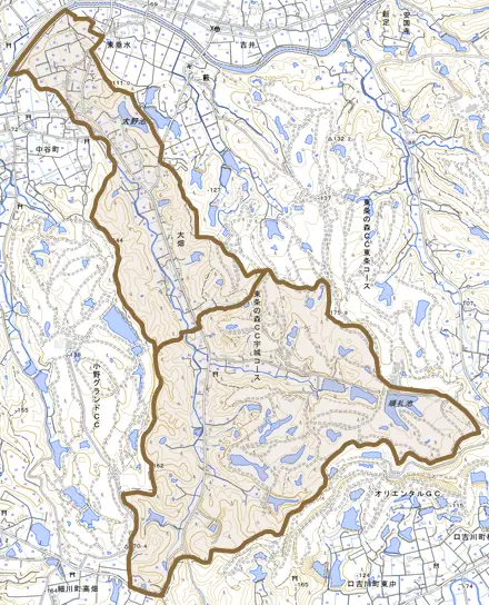 大畑とその周辺の地図。町の範囲を重ねている