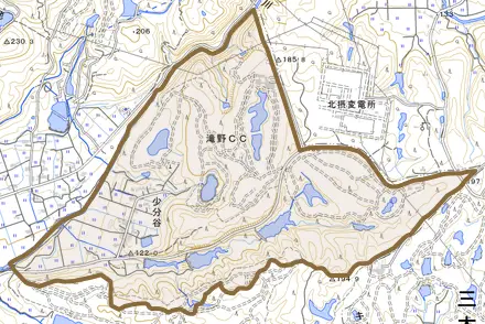 少分谷とその周辺の地図。町の範囲を重ねている