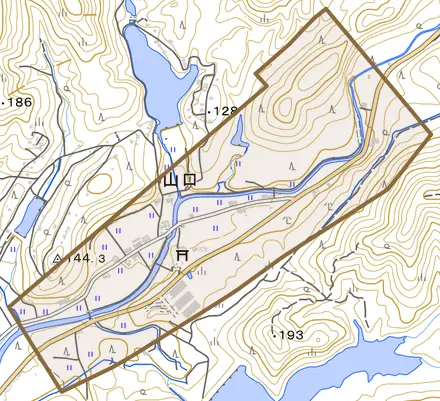山口とその周辺の地図。町の範囲を重ねている