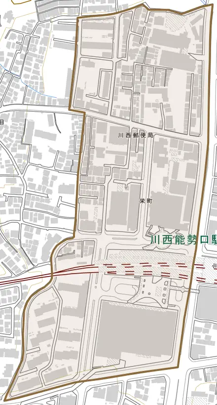 栄町とその周辺の地図。町の範囲を重ねている