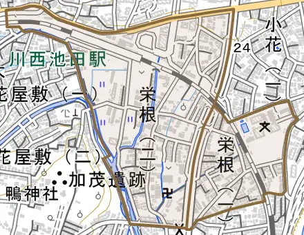 栄根とその周辺の地図。町の範囲を重ねている