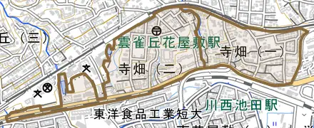 寺畑とその周辺の地図。町の範囲を重ねている