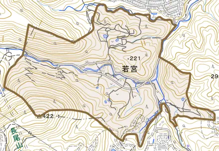 若宮とその周辺の地図。町の範囲を重ねている