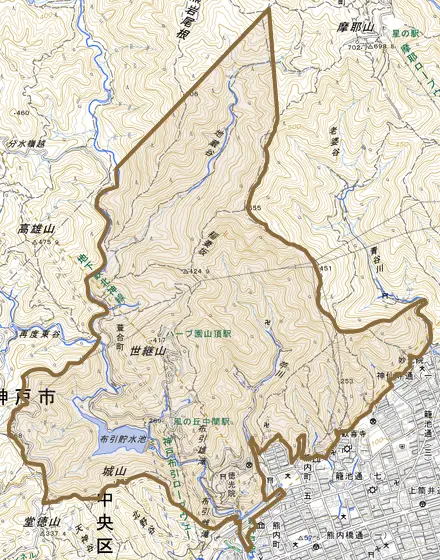 葺合町とその周辺の地図。町の範囲を重ねている
