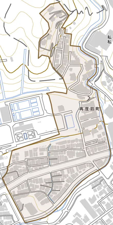 再度筋町とその周辺の地図。町の範囲を重ねている
