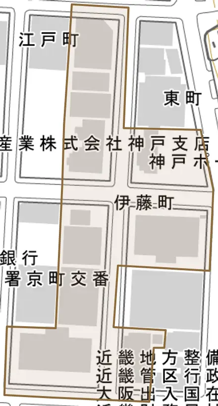 伊藤町とその周辺の地図。町の範囲を重ねている