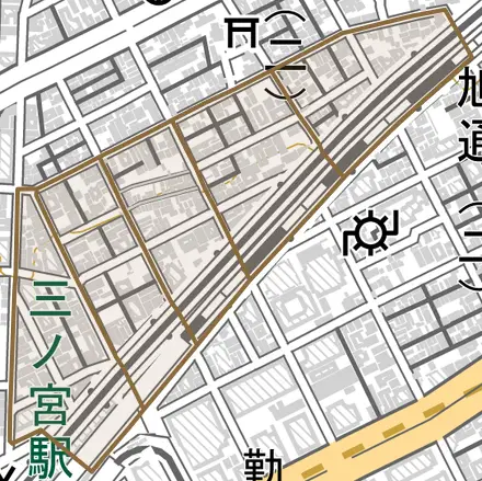 琴ノ緒町とその周辺の地図。町の範囲を重ねている