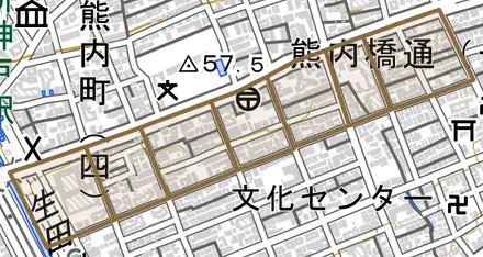 熊内橋通とその周辺の地図。町の範囲を重ねている
