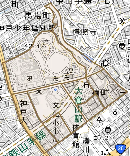 楠町とその周辺の地図。町の範囲を重ねている