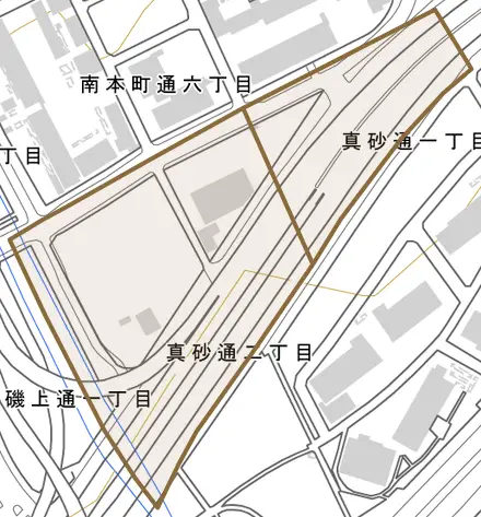 真砂通とその周辺の地図。町の範囲を重ねている