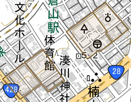 橘通とその周辺の地図。町の範囲を重ねている