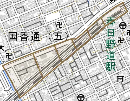 若菜通とその周辺の地図。町の範囲を重ねている