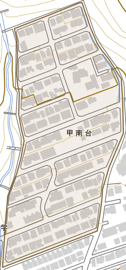 甲南台とその周辺の地図。町の範囲を重ねている