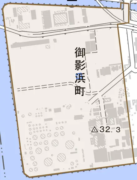 御影浜町とその周辺の地図。町の範囲を重ねている
