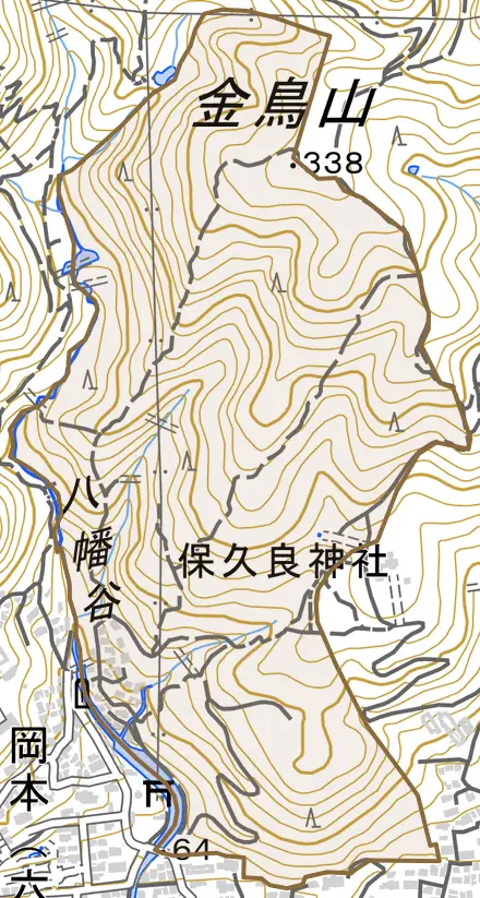 本山町田辺とその周辺の地図。町の範囲を重ねている