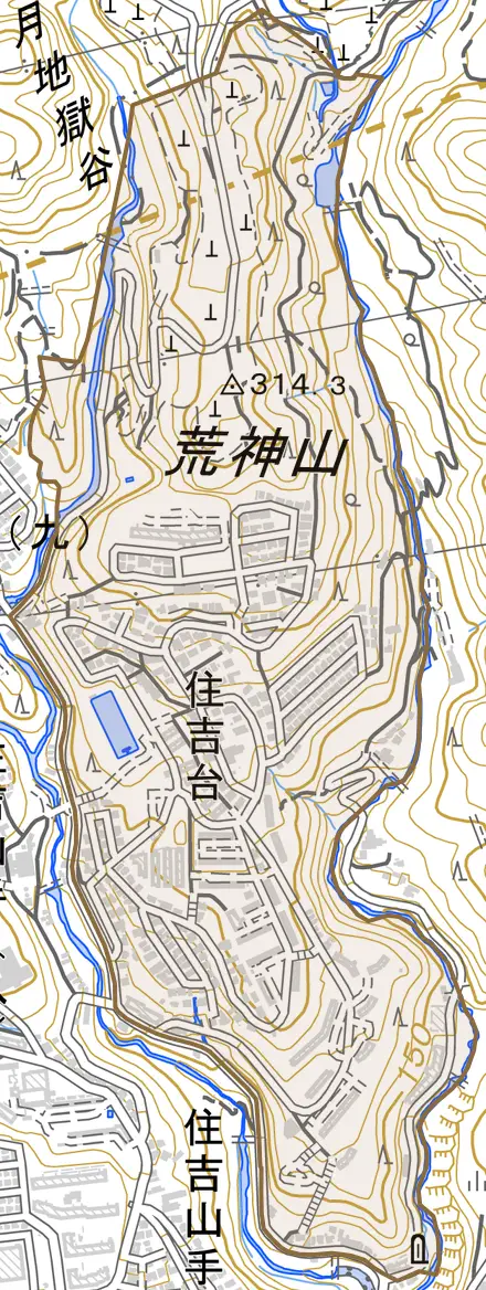 住吉台とその周辺の地図。町の範囲を重ねている