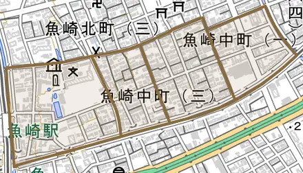 魚崎中町とその周辺の地図。町の範囲を重ねている