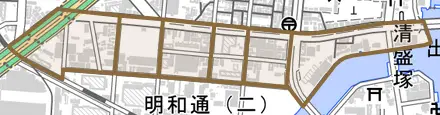 芦原通とその周辺の地図。町の範囲を重ねている