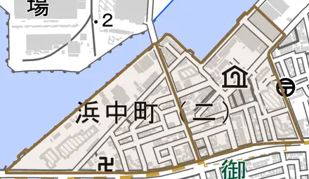浜中町とその周辺の地図。町の範囲を重ねている