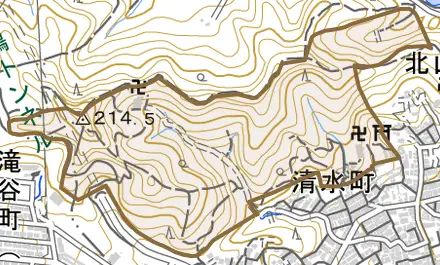 鵯越筋とその周辺の地図。町の範囲を重ねている