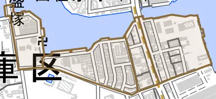 今出在家町とその周辺の地図。町の範囲を重ねている