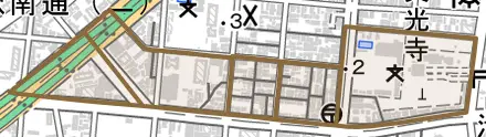 松原通とその周辺の地図。町の範囲を重ねている