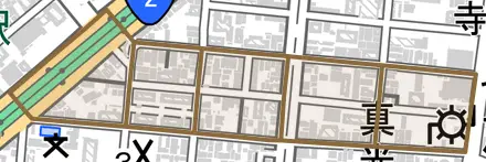 小河通とその周辺の地図。町の範囲を重ねている