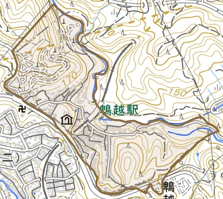里山町とその周辺の地図。町の範囲を重ねている