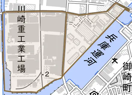 和田山通とその周辺の地図。町の範囲を重ねている