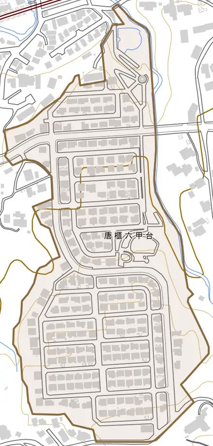 唐櫃六甲台とその周辺の地図。町の範囲を重ねている