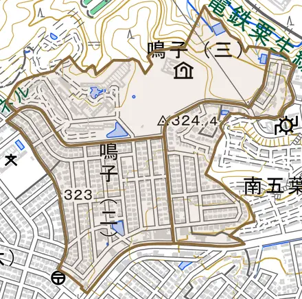 鳴子とその周辺の地図。町の範囲を重ねている