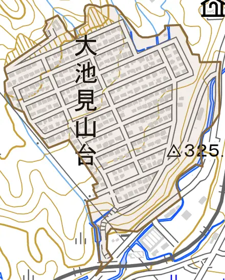 大池見山台とその周辺の地図。町の範囲を重ねている