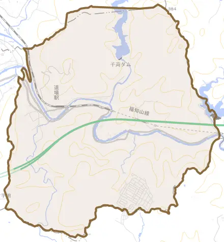道場町生野とその周辺の地図。町の範囲を重ねている