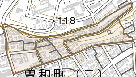 赤松町とその周辺の地図。町の範囲を重ねている