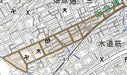 福住通とその周辺の地図。町の範囲を重ねている