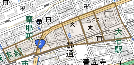 船寺通とその周辺の地図。町の範囲を重ねている