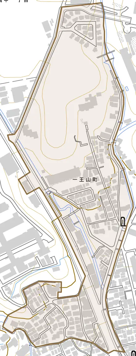 一王山町とその周辺の地図。町の範囲を重ねている
